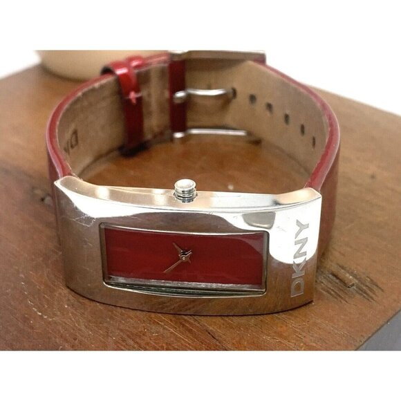DKNY Women's Watch NY4747 Quartz Red Dial Tank 21x43mm Leather Strap - Picture 7 of 13